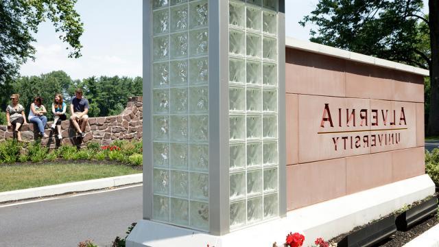 Alvernia University entrance sign at Angelica Park